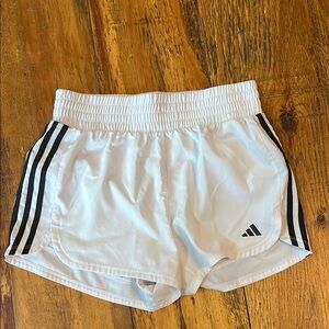 Adidas White and Black Athletic Shorts with Signature Stripes